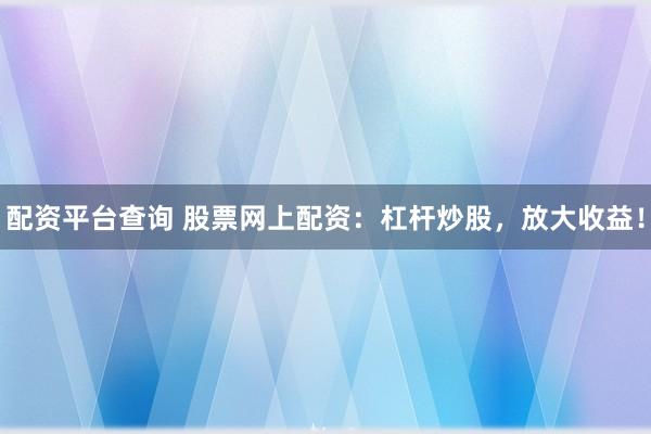 配资平台查询 股票网上配资：杠杆炒股，放大收益！