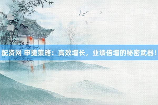 配资网 申捷策略：高效增长，业绩倍增的秘密武器！