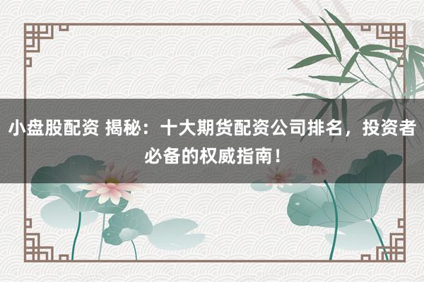 小盘股配资 揭秘：十大期货配资公司排名，投资者必备的权威指南！