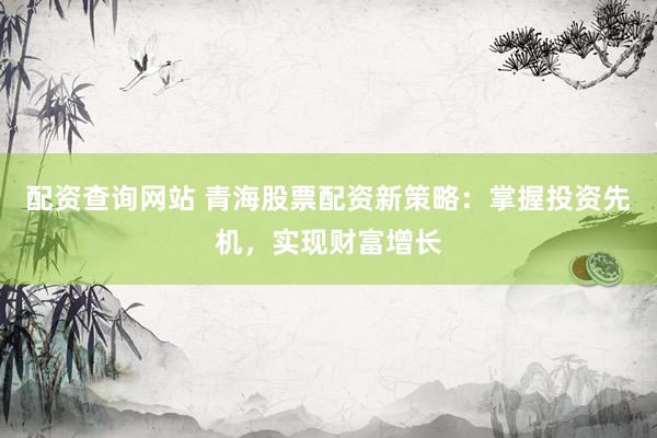 配资查询网站 青海股票配资新策略：掌握投资先机，实现财富增长