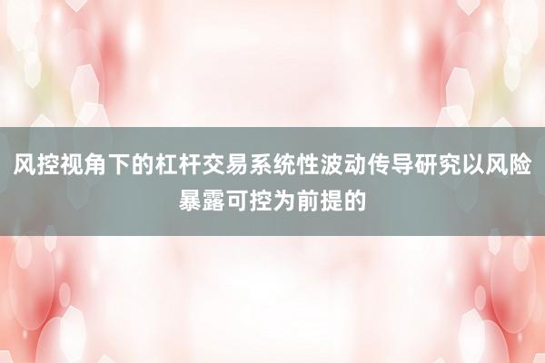 风控视角下的杠杆交易系统性波动传导研究以风险暴露可控为前提的