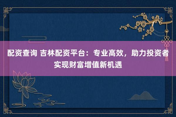 配资查询 吉林配资平台:专业高效,助力投资者实现财富增值新机遇