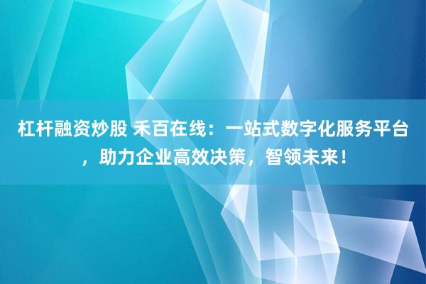 杠杆融资炒股 禾百在线：一站式数字化服务平台，助力企业高效决策，智领未来！